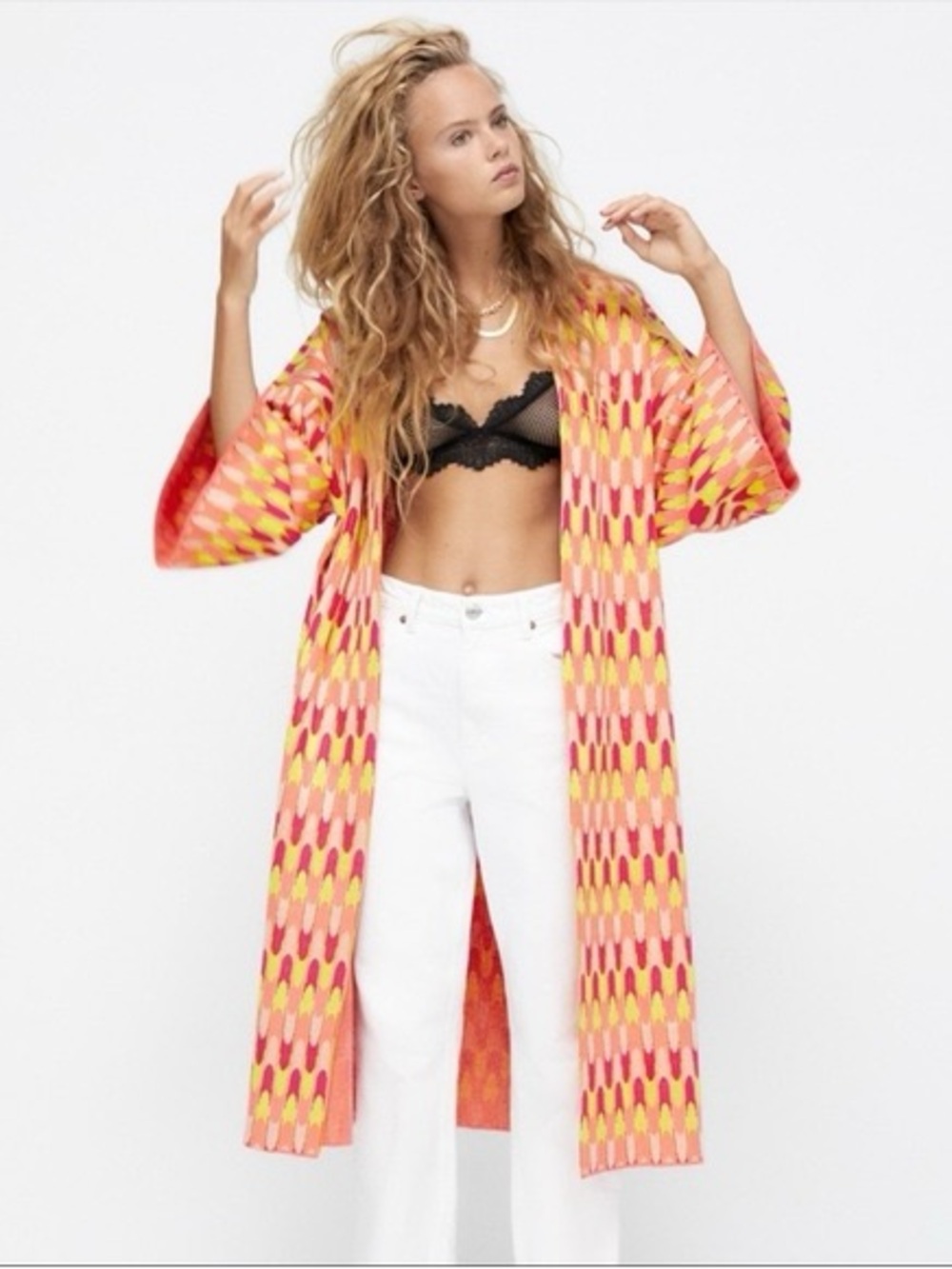 Zara jacquard knit open kimono kaftan tunic size large